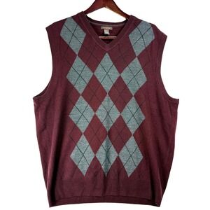 Dockers Mens XXL Argyle Sweater‎ Vest Chianti Burgundy V-Neck Knit Sleeveless